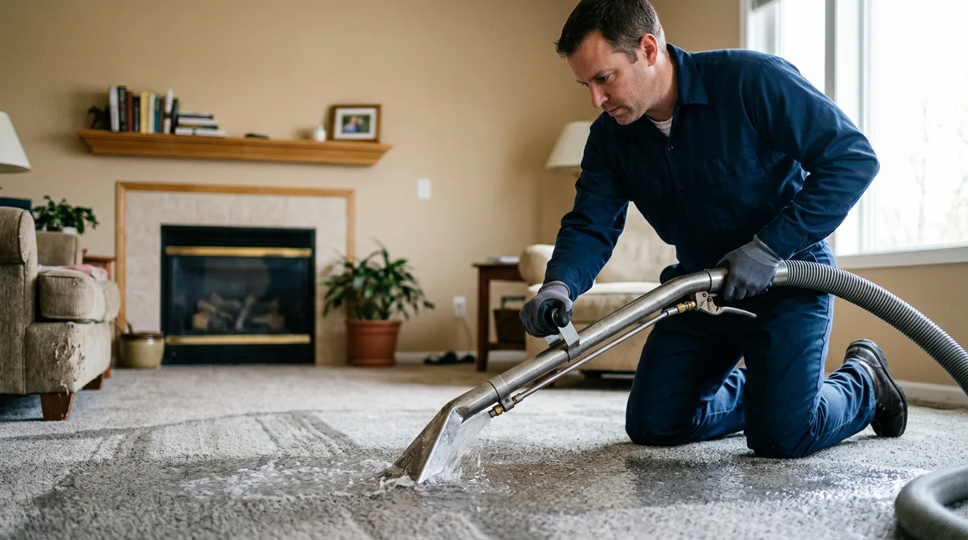 Water damage restoration technician working near Tallula, IL
